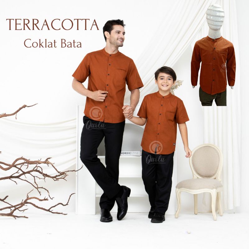 Qurlu - Kemeja Koko Dewasa/Anak warna BATA TUA/TERACOTTA (baju couple ayah dan anak laki-laki) Baju Koko Pria