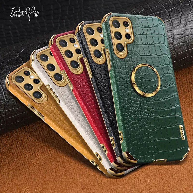 Crocodile Pattern Leather Case Samsung Galaxy S22 Ultra S22Ultra SamsungS22Ultra Softcase Casing HP