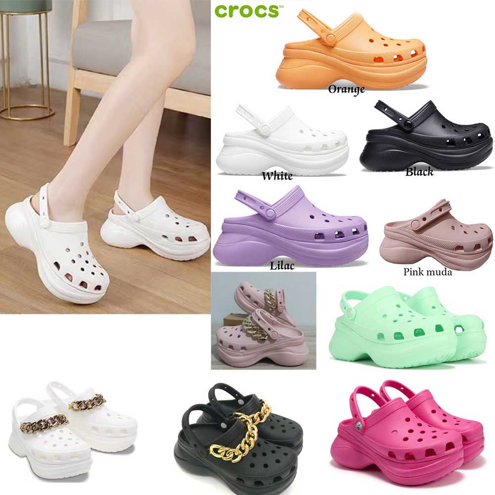 Crocs Classic Bae Clog   Sandal wanita  platform Chain Embellished Tinggi 7-8cm