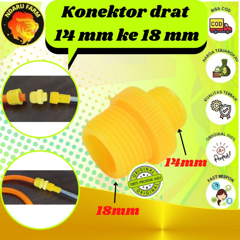 KONEKTOR 18MM DRAT LUAR KE 14MM DRAT LUAR/ KONEKTOR STIK PANJANG KE SELANG SPRAYER ELEKTRIk NDARUFRA