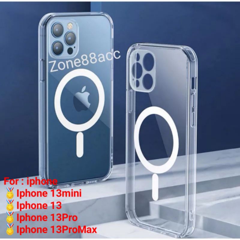 Hardcase casing Magsafe Iphone 13mini 13pro 13promax 13 mini pro max promax Full Lensa kamera Clear Case Transparan Bening wireless Charger Charging Casan Pelindung belakang Casing Cover