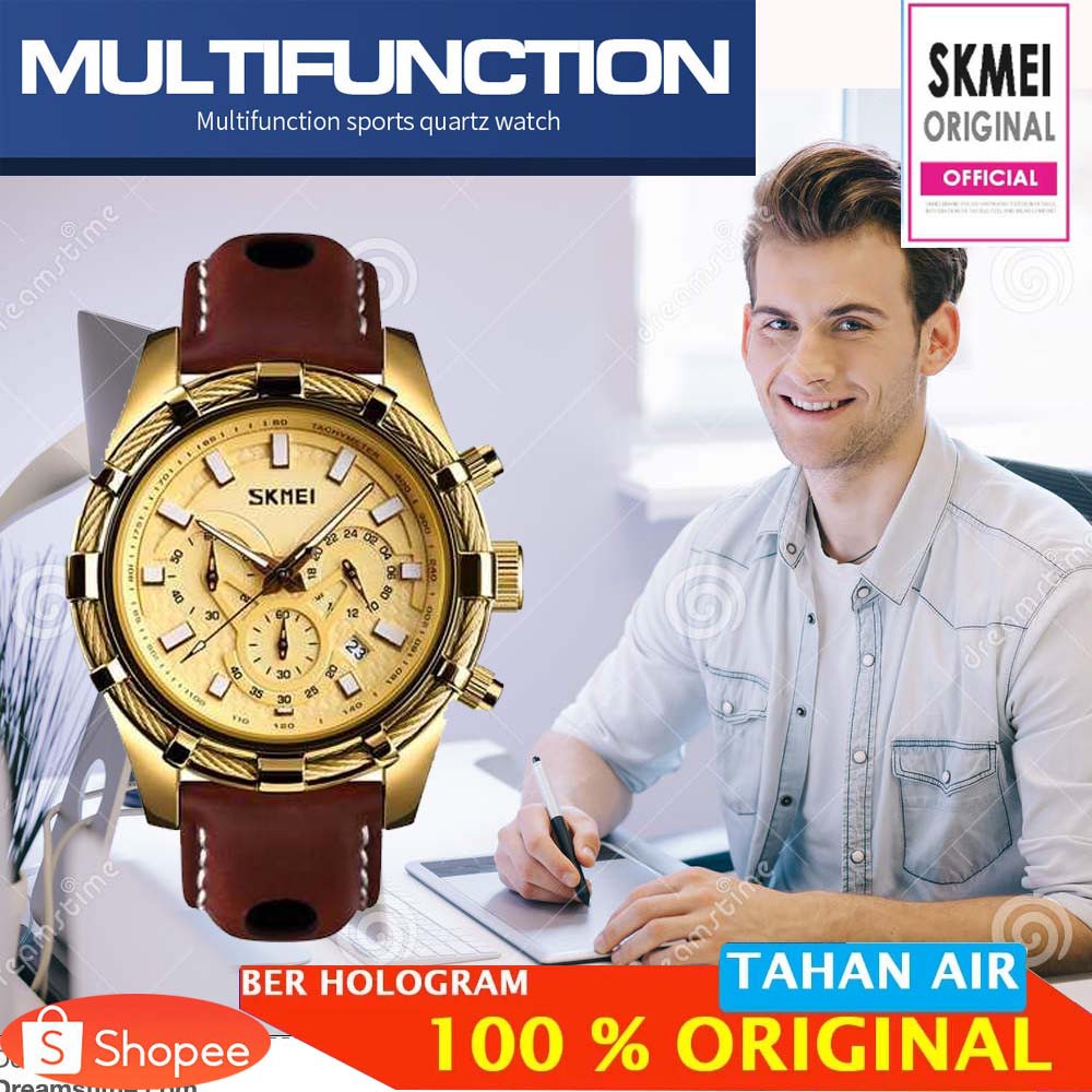 ORIGINAL SKMEI jam Tangan Analog Chrono Pria - 9189 [Gold]