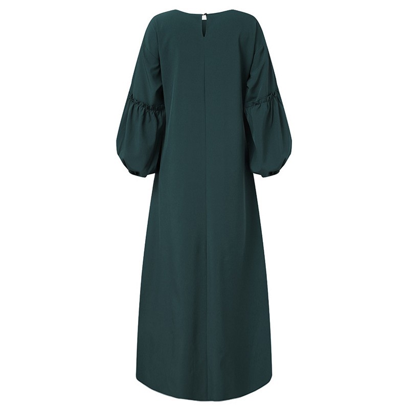 ZANZEA Women Lantern Sleeve Elastic Cuffs Ruffles Muslim Long Dress