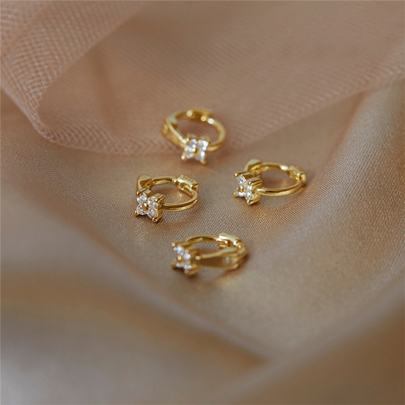 TK 1 Pair Gold-plated Mini Zircon Earrings Rhinestone Piercing Ear Clip Cubic Otic Cartilage Earring