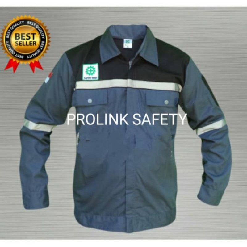 SERAGAM SAFETY ABU HITAM RESLETING FREE LOGO K3 BENDERA WEARPACK