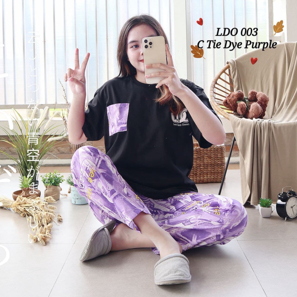 IZANY Piyama Dewasa Size S/ CP Atasan kaos Tebal-LDO 003 TIEDYE PURPL