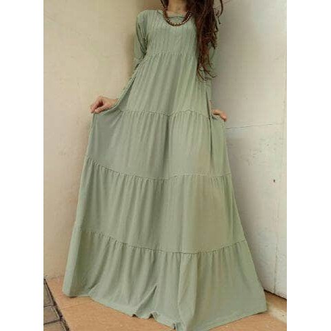 Hijau Stabilo - Gamis Jersey Korea Model Unpak