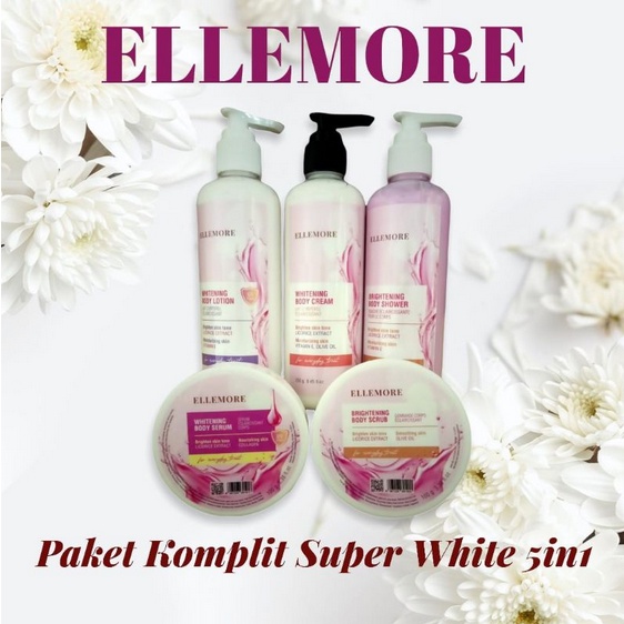 Ellemore Whitening Lotion, Brightening Shower Body Wash, Whitening Cream Bleaching, Body serum whitening dan Body Scrub