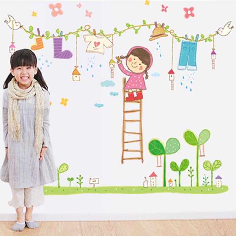 RELIZA WALLSTICKER JEMURAN ANAK KIDS BAJU TANGGA BUNGA CLOTHES LAUNDRY STIKER DINDING