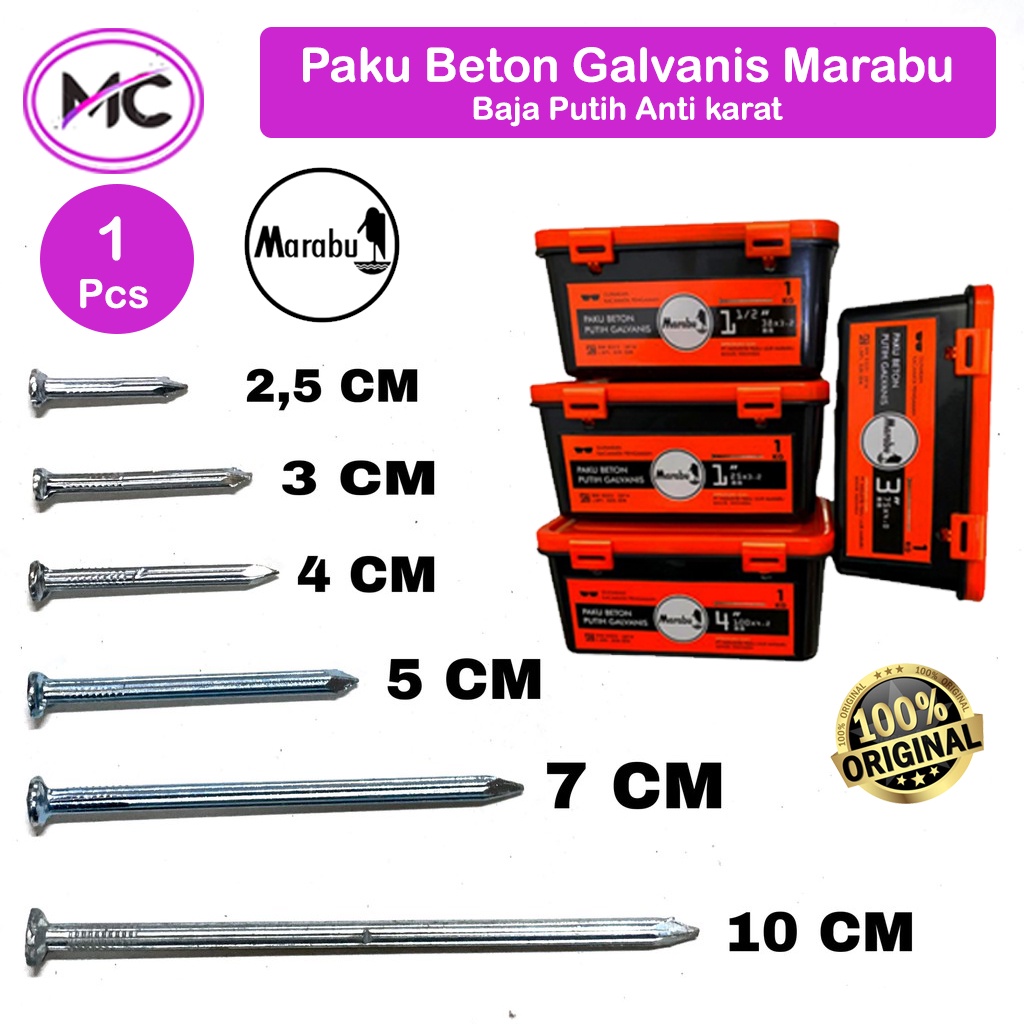 Paku Beton 3cm 4cm 5cm 7cm 10cm Per Pcs Galvanis Marabu Tembok Dinding Bata Kuat Murah Asli Original