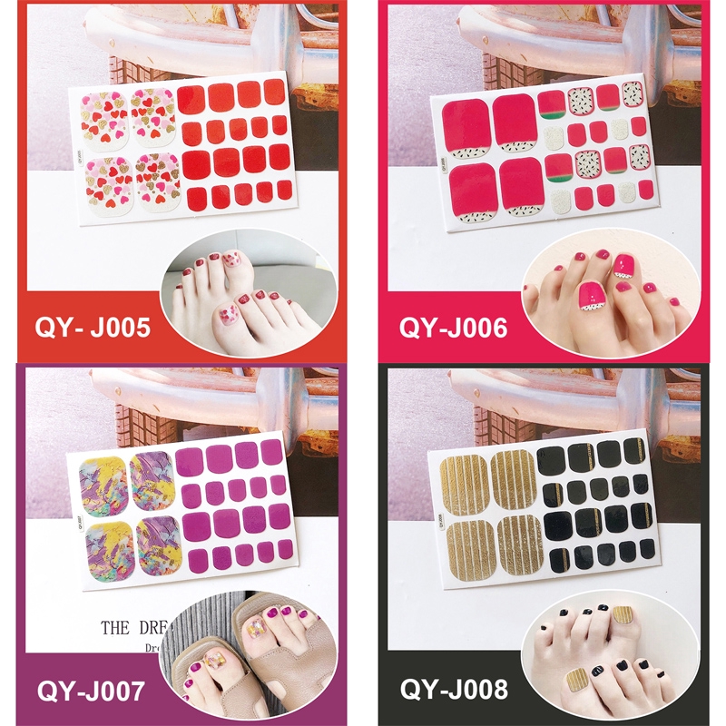 Qy_J001-016 22pcs/lembar Stiker Kuku Kaki Palsu 3d Diy