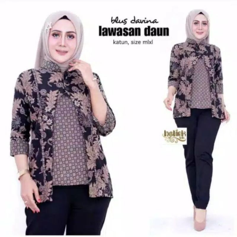 Atasan wanita blouse davina daun Lawasan Baju blus batik atasan seragam seragaman kembar kembaran wanita remaja cewek cewe putri cantik elegan keren hits modis kece fashion fesyen fashionable kerja kuliah sekolah kekinian terbaru-B