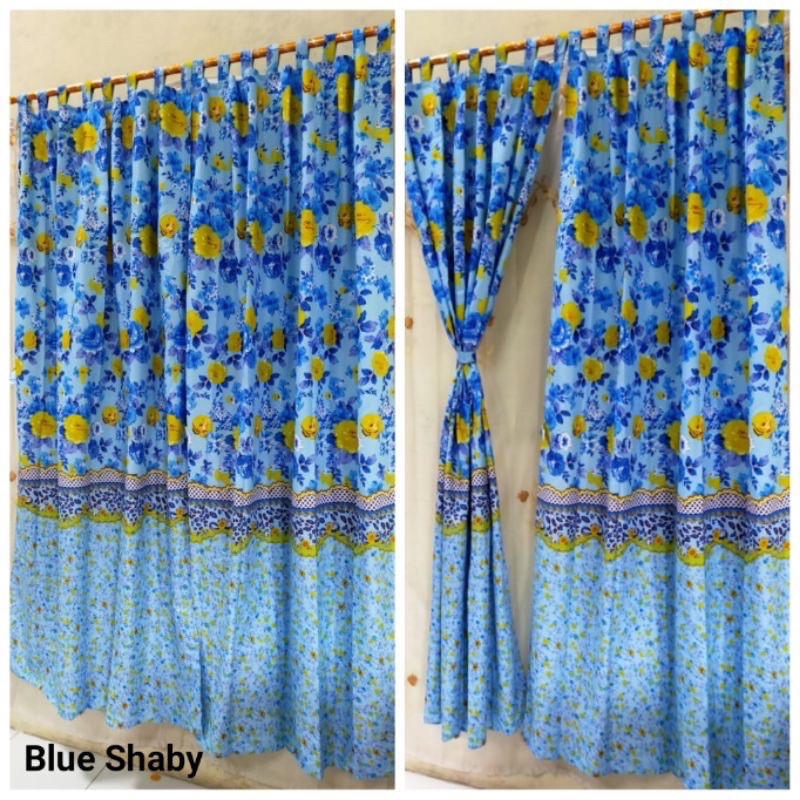 [ PINTU DAN JENDELA ] GORDEN TALI + PONI MOTIF BUNGA SHABY BIRU