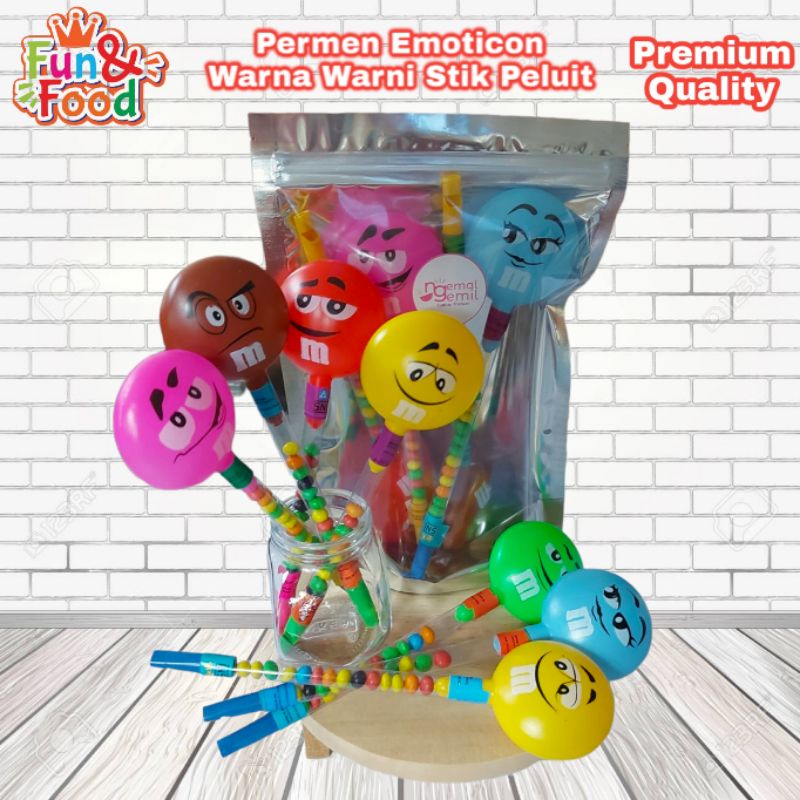 

Permen Biskuit Emoji stik Peluit Emoticon Rainbow Candy Stick Kualitas Premium