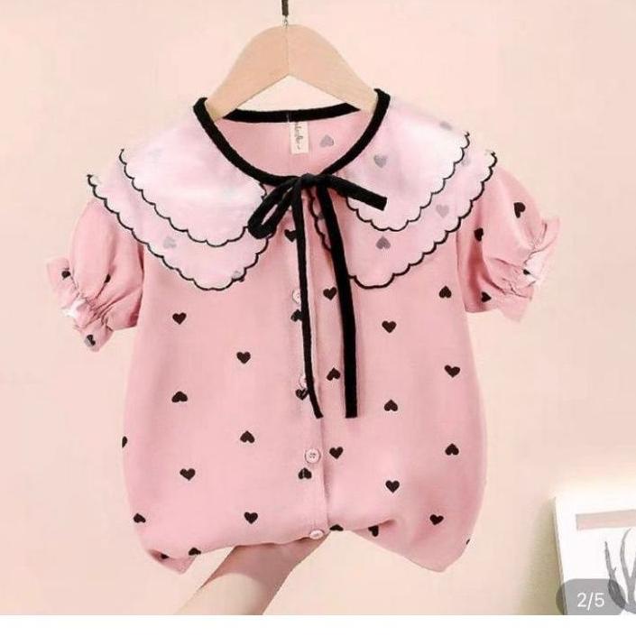 Atasan anak perempuan import 5tahun - 10 th kemeja import blouse cewek baju impor polkadot anak pink