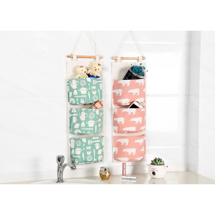 ❤GTB❤ Organizer Storage Bag Gantung kain kavas korean 3 Sekat korea R506