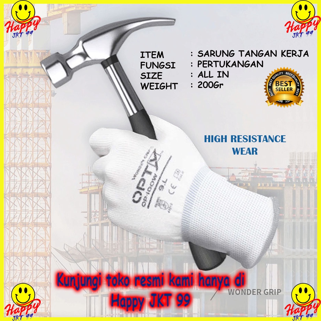 [ HAPPY JKT 99 ] SARUNG TANGAN KERJA TUKANG  POWER GRIP ANTI LICIN ANTI CUTTING DAN GUNTERO KACA DAN ANTI SLIP SAFETY GLOVES KEAMANAN PALM FIT