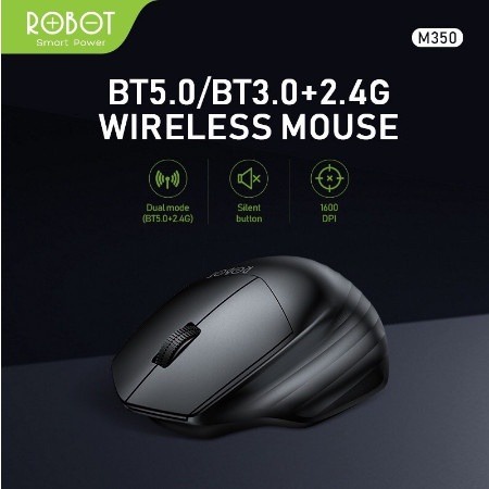 ROBOT M350 MOUSE WIRELESS SILENT CLICK 1600DPI USB DAN BLUETOOTH - Hitam