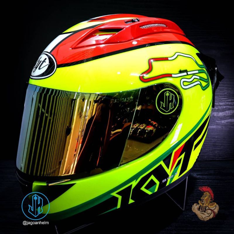 HELM FULLFACE KYT RC7 MOTIF ITALY YELLOW FLUO PAKET GANTENG