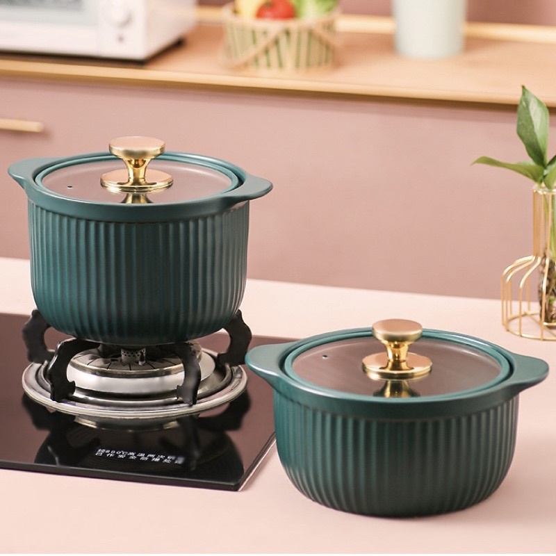 Casserole Keramik Emerald Tutup Kaca 2.5L Panci Rebus Warna Hijau Tahan Panas – Hoomey