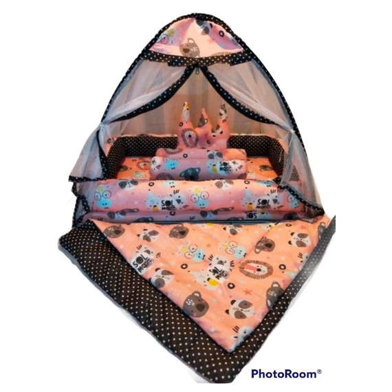 KASUR BAYI TENDA SET BEDCOVER/SELIMUT-Singa salem+bedcaver