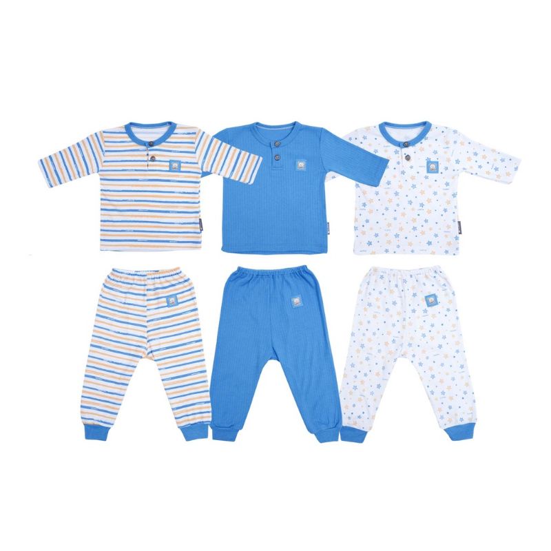 Fluffy (3 Pasang) Setelan OBLONG SALUR-POLOS-STAR =&gt; PENDEK-PENDEK / PENDEK-PANJANG / PANJANG-PANJANG / Baju Bayi Anak