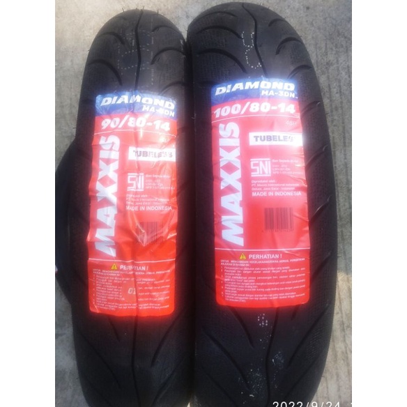 PAKET 2 BAN TUBELESS MAXXIS DIAMOND 100/80.14 DAN  90/80.14 FREE PENTIL