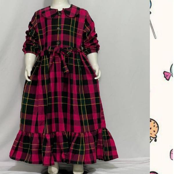 ♩ GAMIS ANAK MOTIF KOTAK KOTAK DRESS MUSLIM ANAK PEREMPUAN DENGAN MODEL KERAH ✾