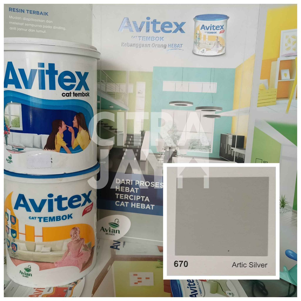 Cat tembok avitex 1kg cat campuran air cat plafon triplek 670 Artic Silver Berkualitas
