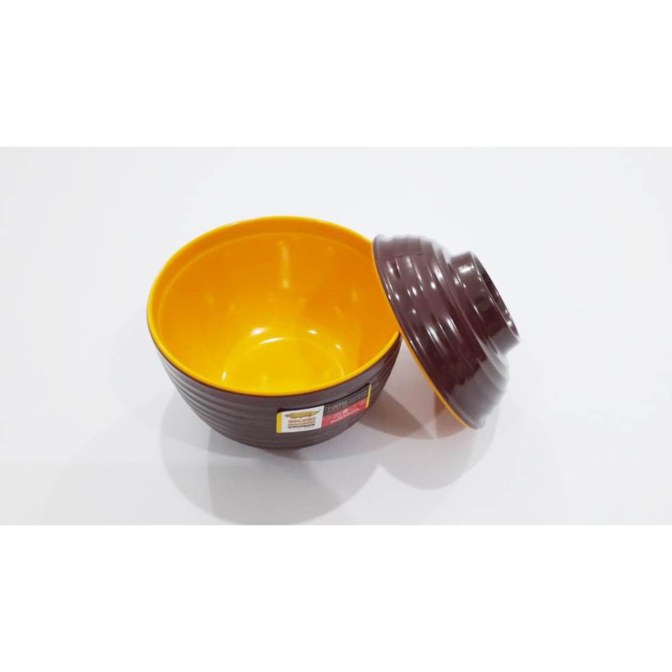 MANGKOK CHAWAN MUSHI W06A8 Mangkok MELAMIN Ulir Datar dengan tutup Golden Dragon - 3,7 inch KUNING C