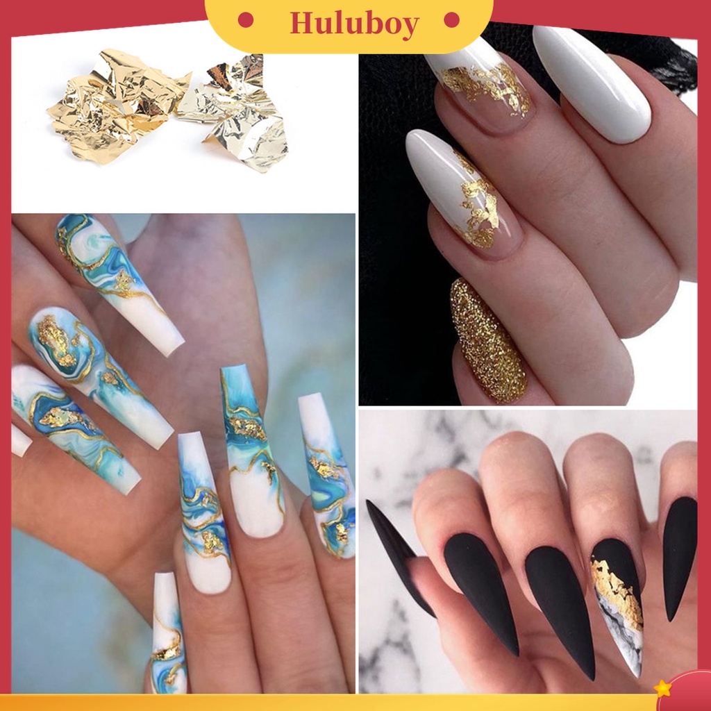 Huluboy Huluboy♡ Stiker Nail Art Ultra Tipis Warna Emas / Silver Untuk Dekorasi Manicure DIY