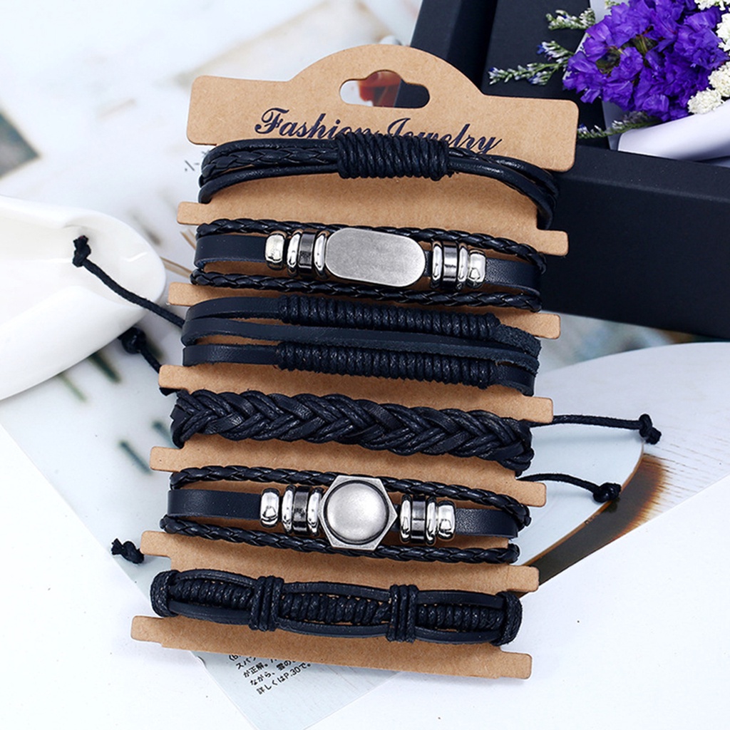 Hu Hu Hu Hu Hu Alat Bantu Pasang Kacamata♡ 6pcs Gelang Multilayer Bahan Kulit Imitasi Untuk Pesta