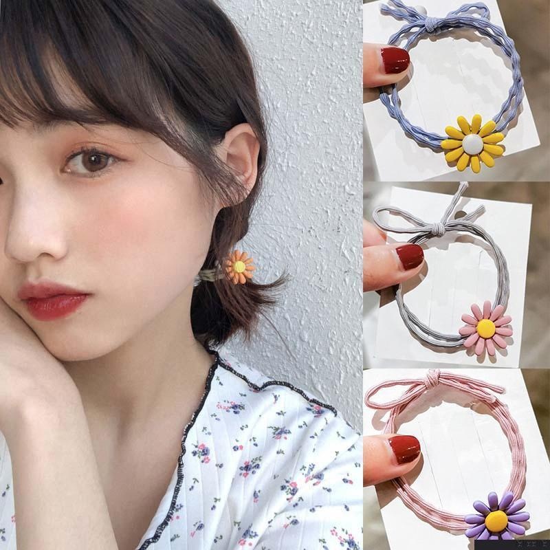 Karet Rambut Ponytail Motif Bunga Daisy Warna-Warni