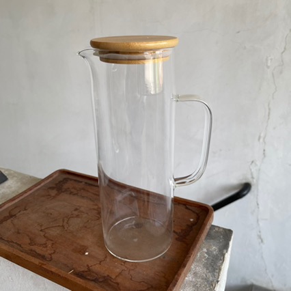 The Home Edit Glass Jug With Bamboo Cover/ Teko Kaca Tutup Bamboo
