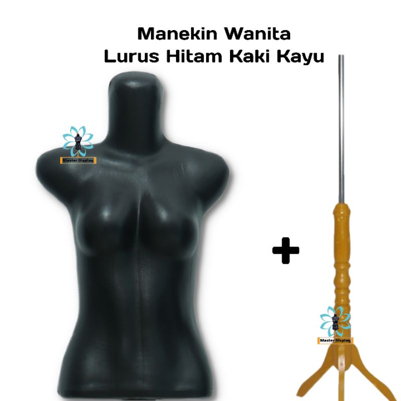 Manekin Wanita Lurus Hitam Kaki Kayu | Manekin Murah | Patung Manekin wanita warna hitam