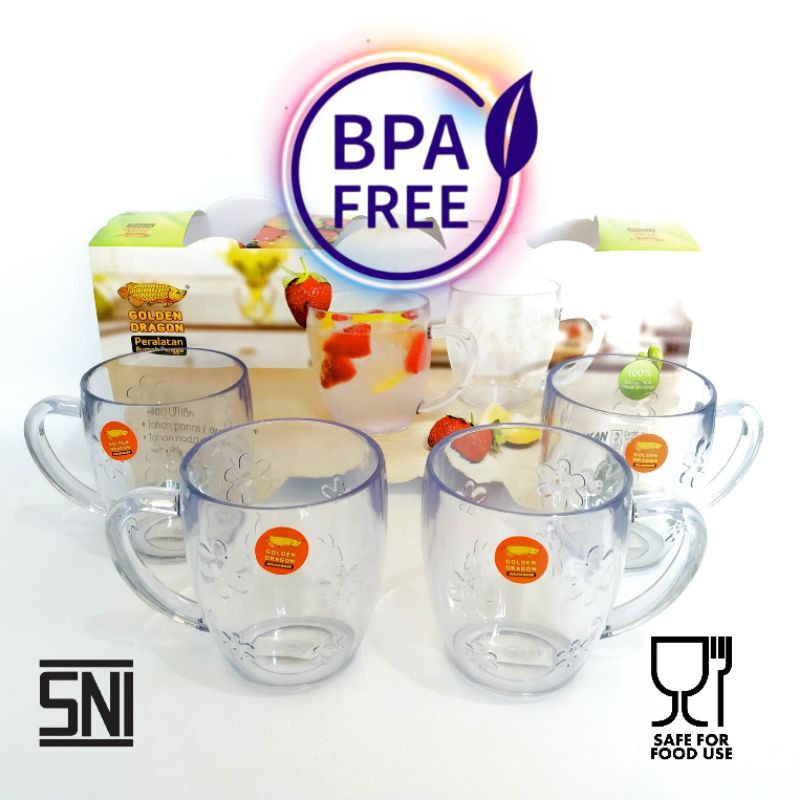 Gelas Melamin Gelas Gagang Motif Bunga Golden Dragon ½ lusin (isi 6 pcs)