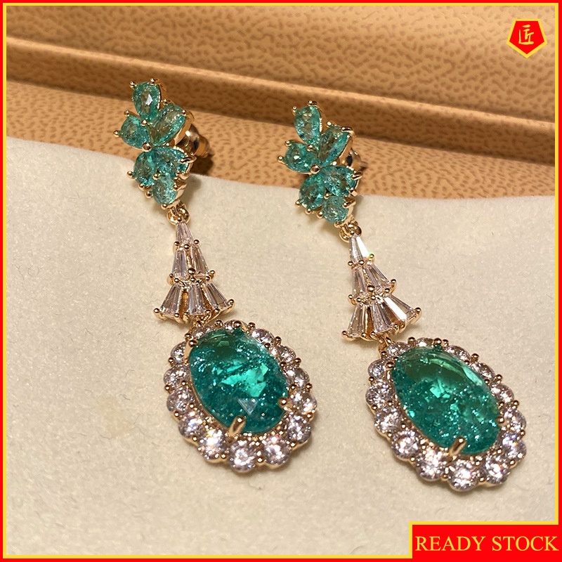 [Ready Stock]New Luxury Retro Emerald Earrings