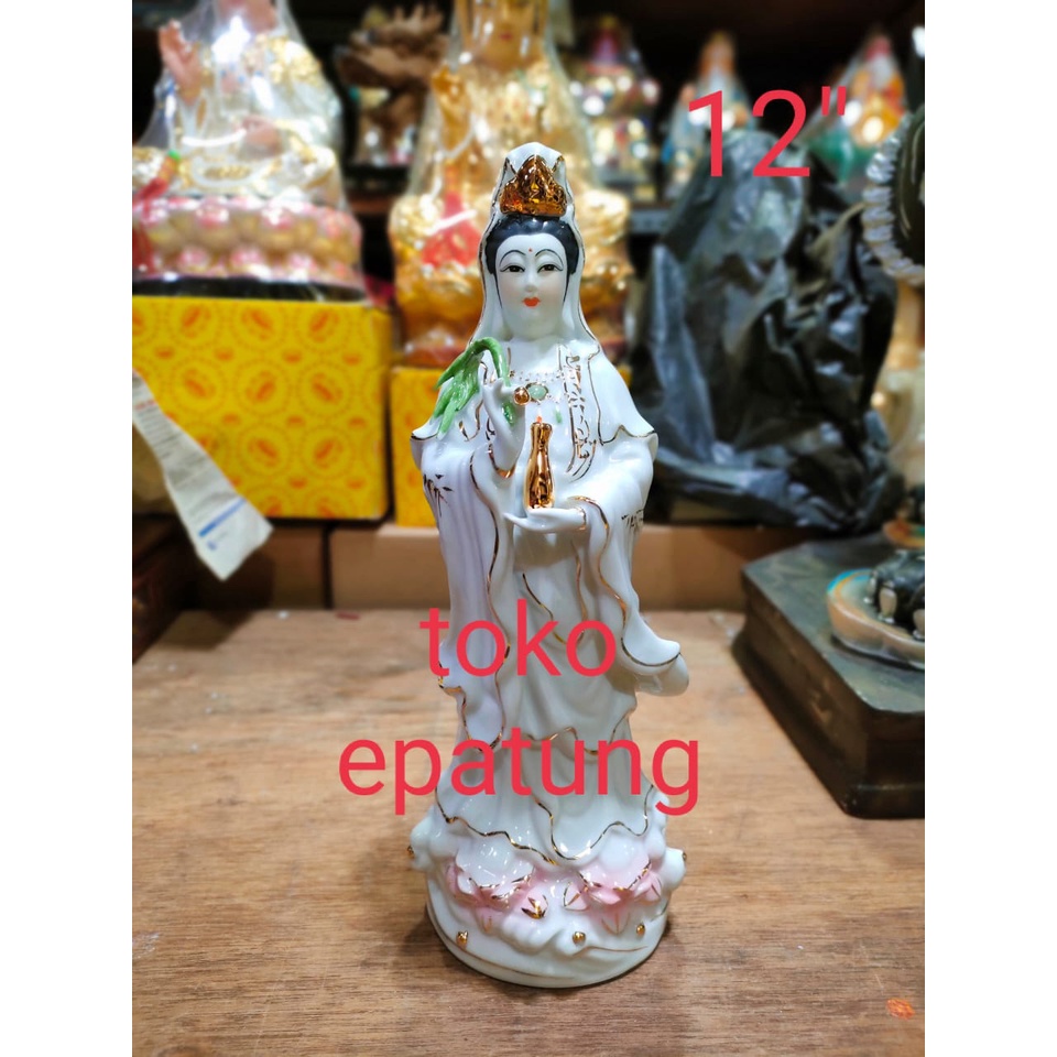 patung dewi kwan im / kwan in / guan yin berdiri - 12 inch - keramik