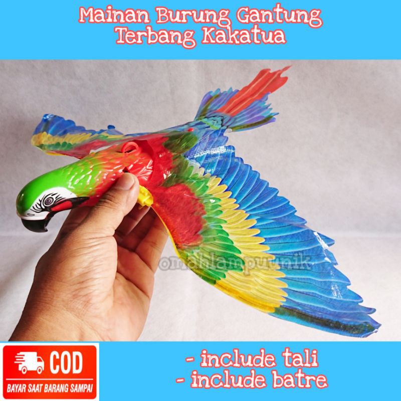 Mainan Burung Gantung Terbang Kakatua Murah Gratis Batre+ Tali Gantungan