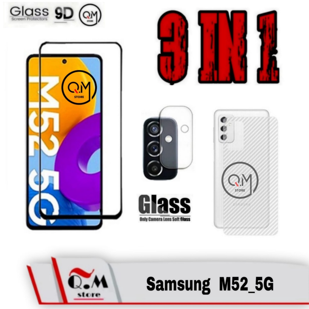 PAKET 3 IN1 Tempered Glass Layar Full 9D SAMSUNG A52 NEW 5G Screen Guard Anti Gores Pelindung Layar