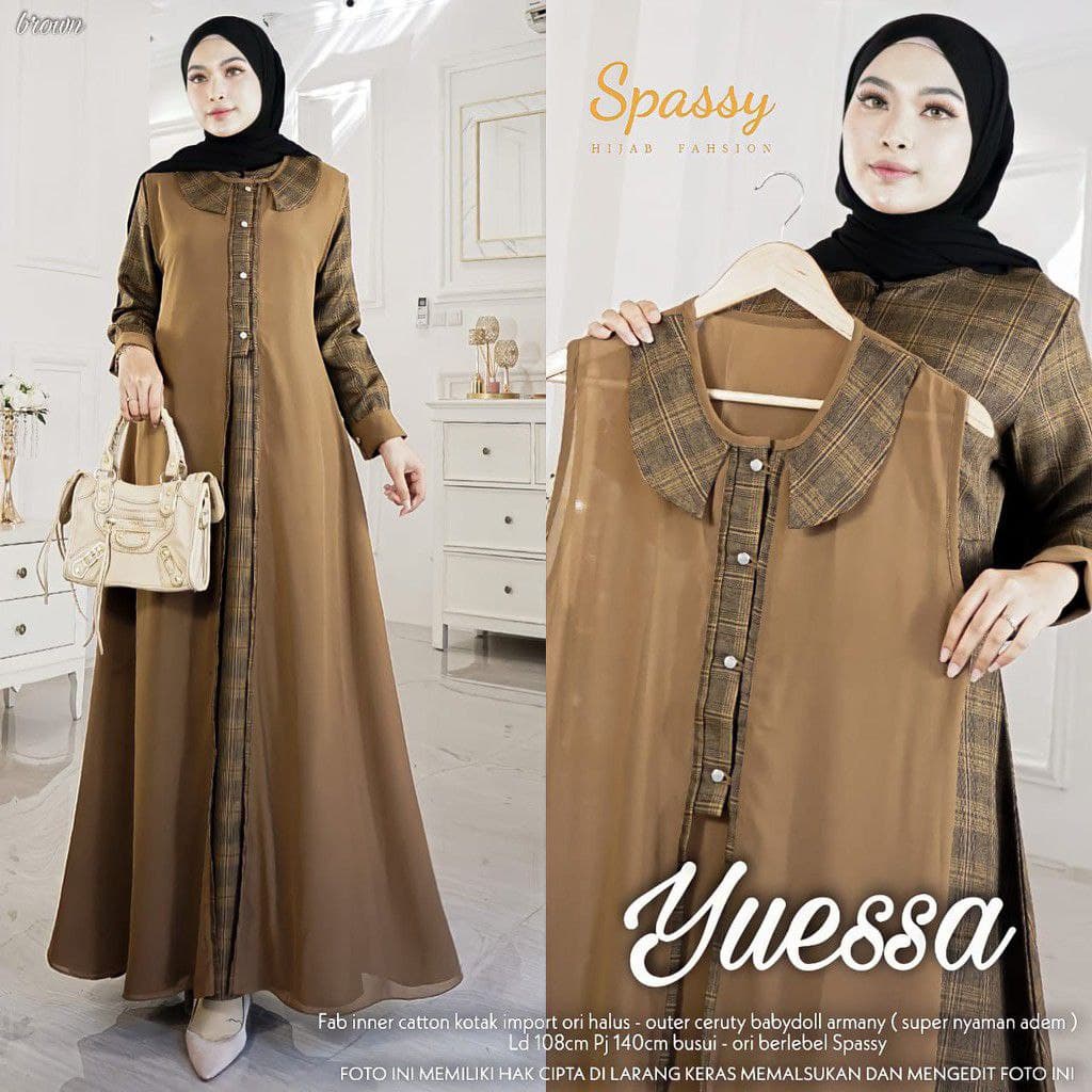 Cod Yuessa set / gamis 2in1 rompi / gamis 2in1 outer /gamis motif kotak / gamis katun kotak import m