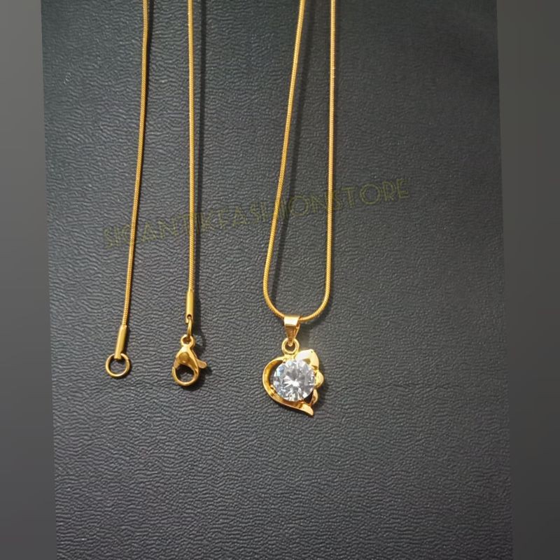 PROMO KALUNG TITANIUM LIONTIN PERMATA FASHION WANITA TERLARIS PERHIASAN WANITA LAPIS EMAS MEWAH