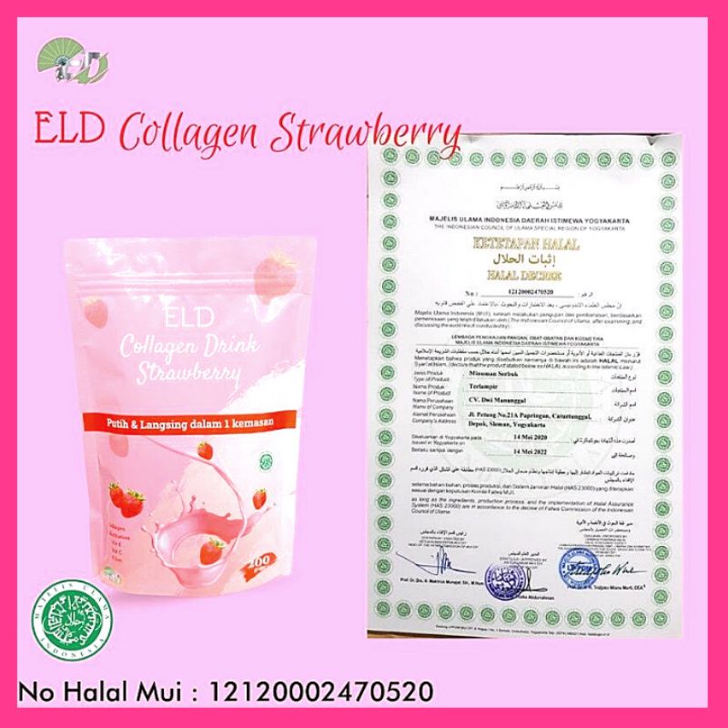 ELD COLLAGEN DRINK STRAWBERRY PEMUTIH BADAN &amp; PELANGSING BADAN BPOM &amp; HALAL MUI