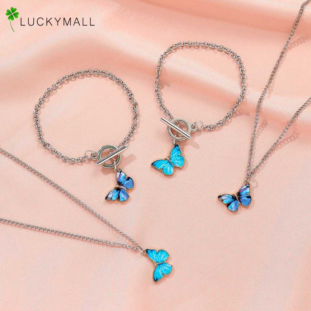 Set Kalung Rantai Choker Liontin Butterfly Gaya Retro Korea Untuk Wanita