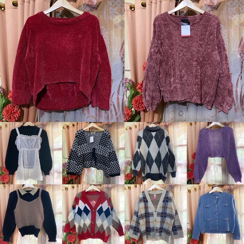 thrift rajut knitwear kepang crop velvet balon (KODE 2467)