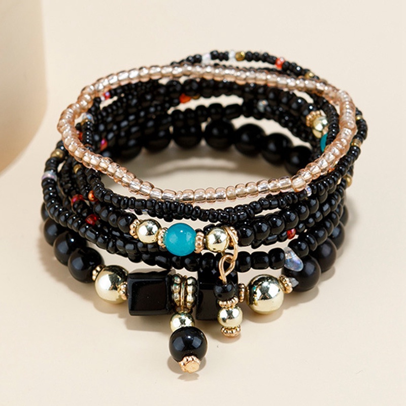 8pcsset Gelang Manik Batu Turquoise Alami Gaya Boho Untuk Wanita