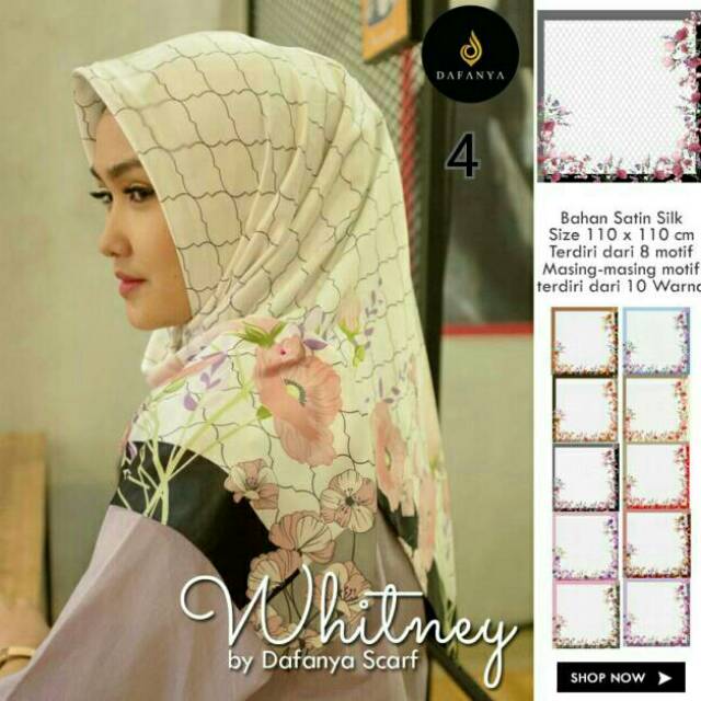 Jual Hijab Segiempat Satin Premium Whitney by Dafanya desain 4 model