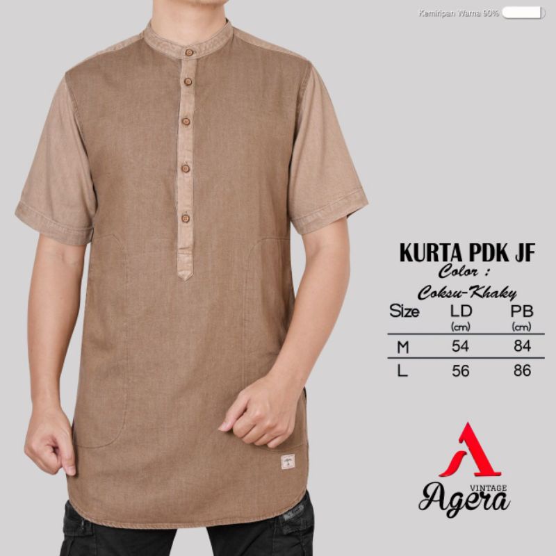 Baju kemeja kurta pria lengan pendek dan 3/4 kombinasi limited edition JF cotton denim agera