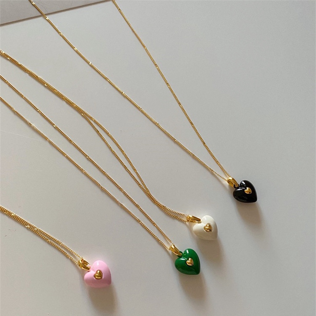 Hu Hu Hu Hu Hu Alat Bantu Pasang Kacamata♡ Kalung Rantai Tipis Dengan Liontin Hati Enamel Untuk Wanita