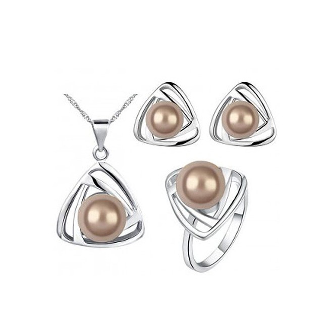 Lrc Perhiasan Set Elegant Pearls Decorated Triangle Shape Jewelry Sets